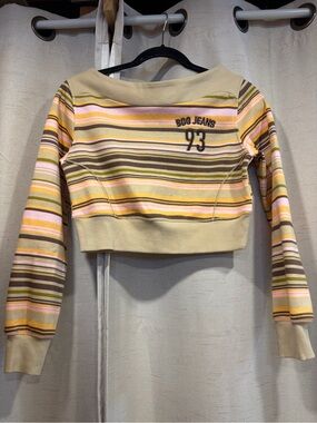 BDG Striped Crop Top in Beige, Pink, Yellow, Brown